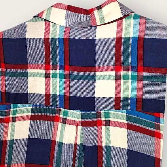 LULUS Womens Tunic Sz Medium Red‎ Blue Plaid Long Sleeve Flared Shirt Dress Prep - Picture 8 of 13